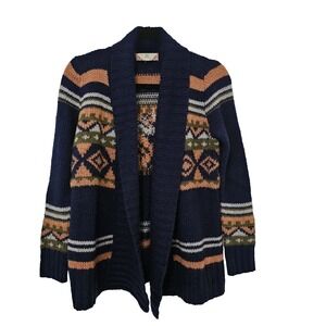 Pink‎ Rose Dark Blue Cardigan Sweater Small Western Southwestern Design